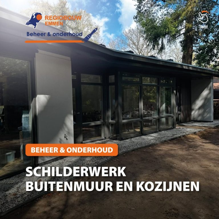Afbeelding van Regiobouw Emmen over schilderwerk aan buitenmuur en kozijnen van een gerenoveerde bungalow