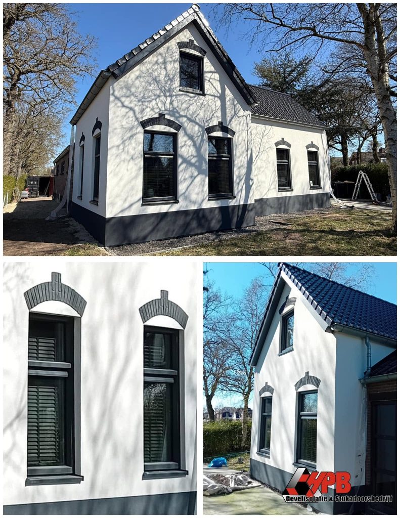 Gevelstucwerk met sierpleister en steenstrips in De Groeve door HPB Gevelisolatie – foto 2 van 2